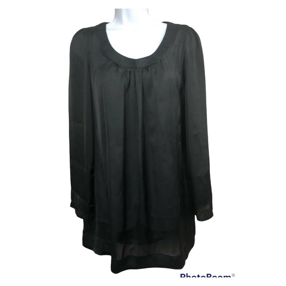 🍑 4/$25 Paraella Top Tunic Sz Large Black Semi-sheer Long Sleeves Boho Chic NWT